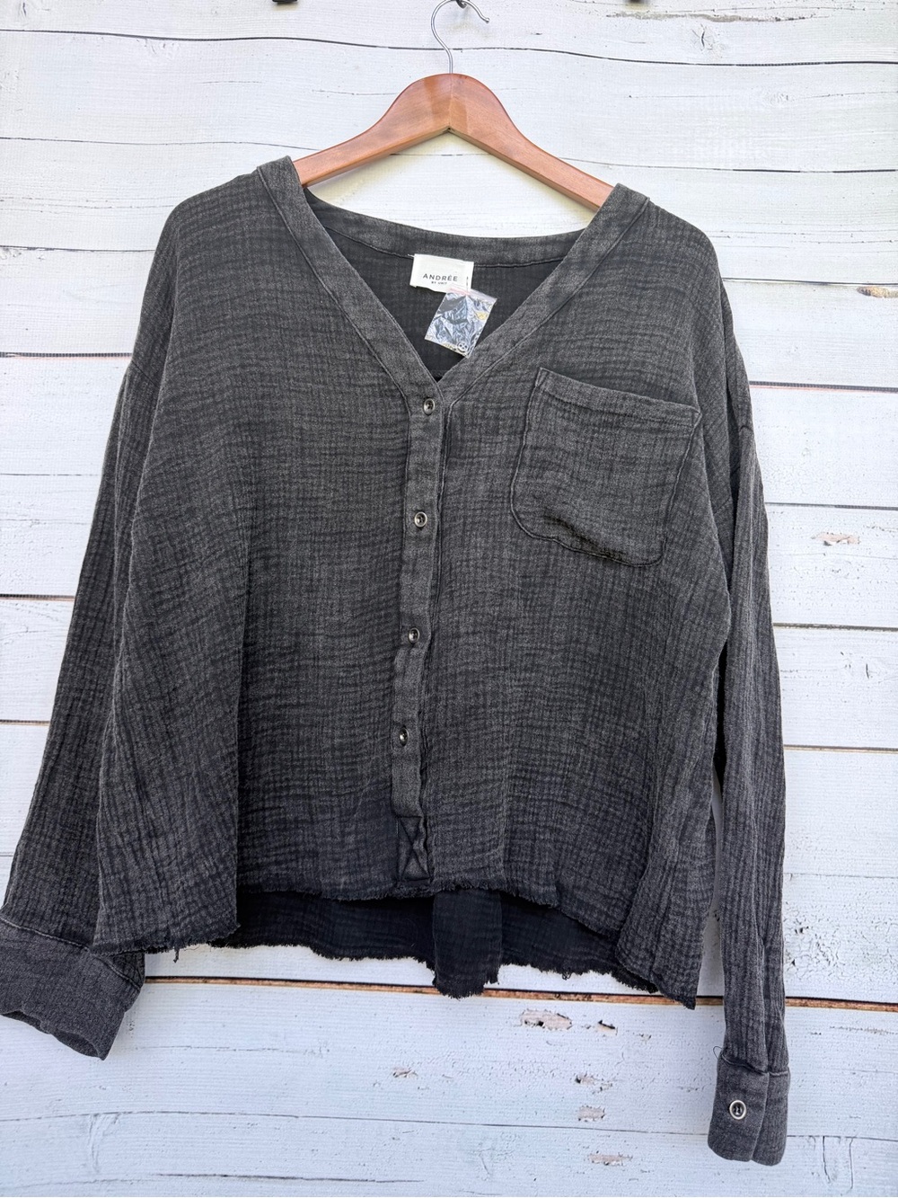 Andree by Unit Oversized Gauze Shacket Blouse Charcoal Gray Medium